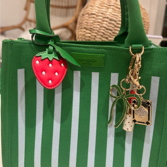 Kate Spade/ Target collab Green and light blue Striped Tote+ Charms - Picture 2 of 13
